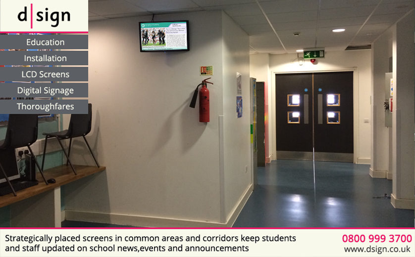 Strategically placed screens in common areas and corridors keep students and staff updated on news, events and announcements